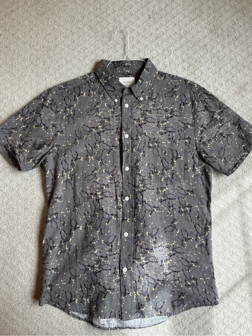 Billy Reid Short-Sleeve Gray Button-Down with Gold Speckle Print